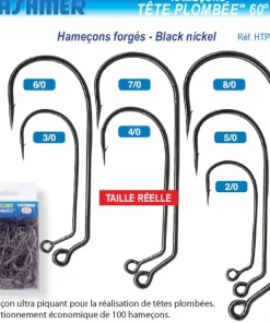 FLASHMER 100 Hameçons 60° pour Têtes Plombées