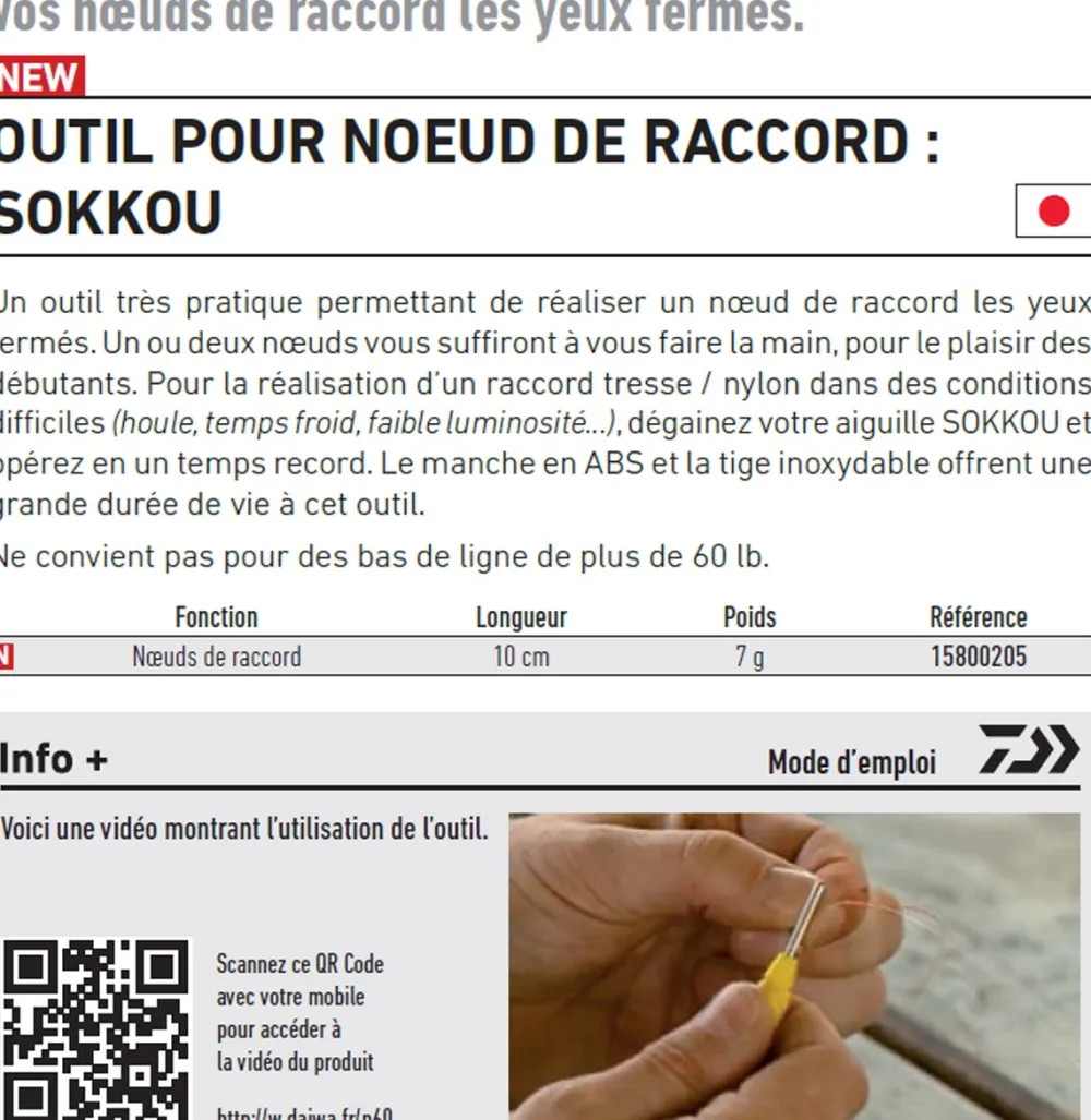 DAIWA Aiguille Daïwa pour Noeud de Raccord Sokkou