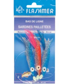 FLASHMER Bas de Ligne Sardines Pailletées 3 Hameçons