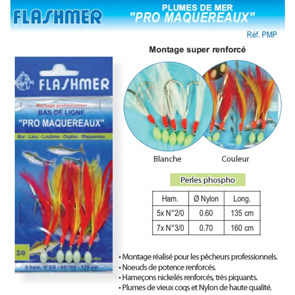 FLASHMER Leurres|Nos Meilleurs Prix !^Bas de ligne Plumes de Mer Pro Maquereaux