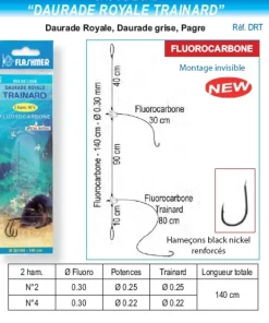 FLASHMER Bas de ligne Trainard Daurade Royale 2 Hameçons N°4