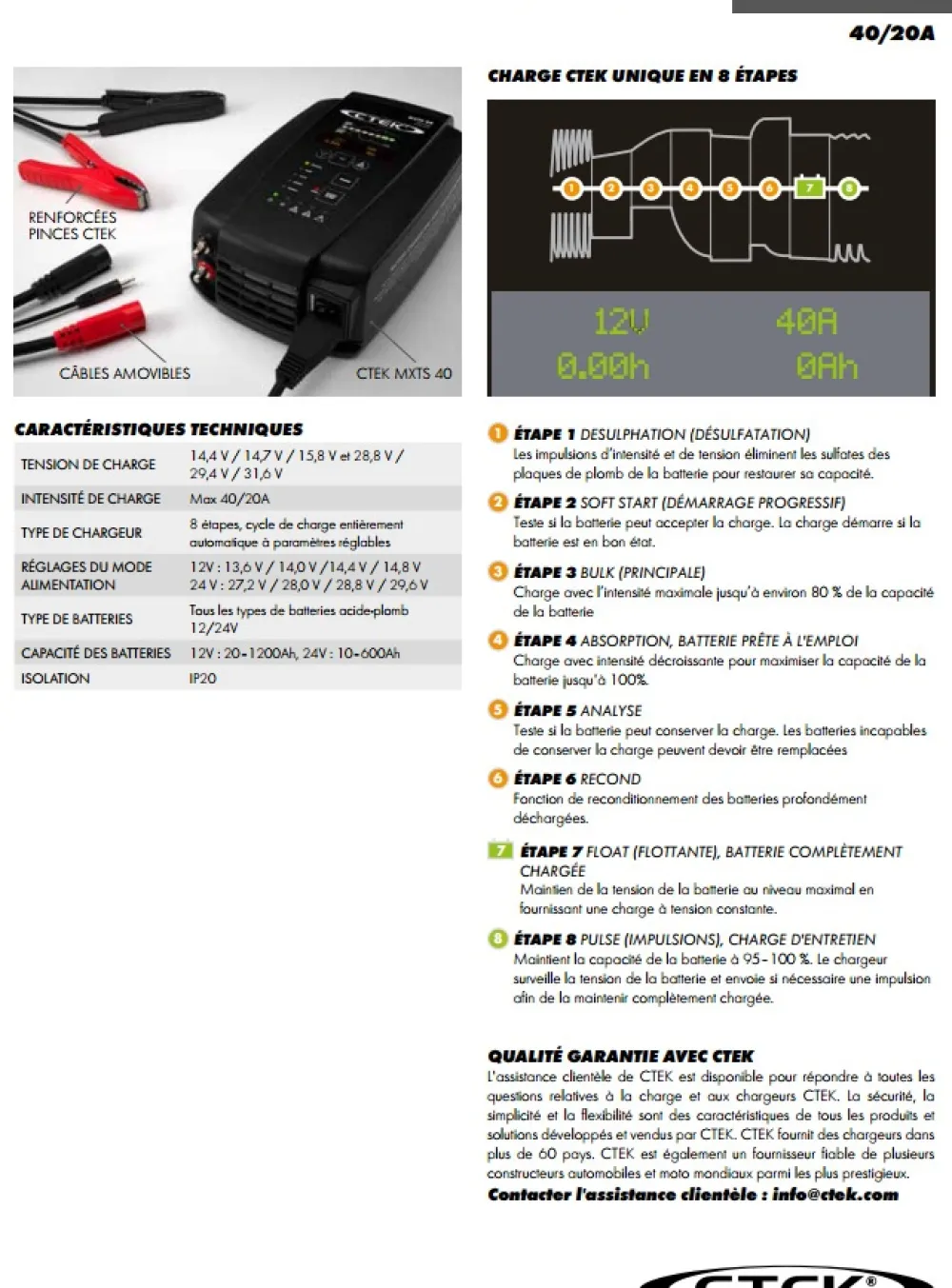 CTEK Chargeur de batterie MXTS 40 12-24 V