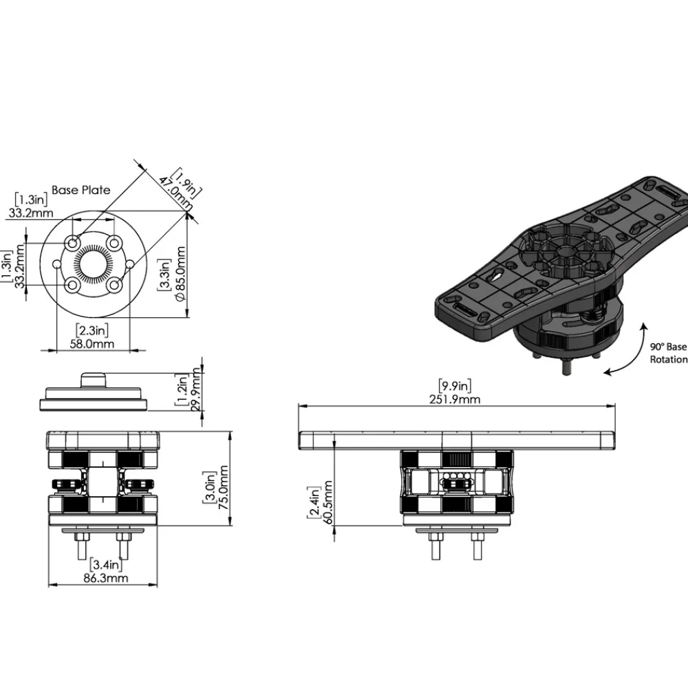 RAILBLAZA Support Électronique^Etrier de sondeur Hexx rotatif