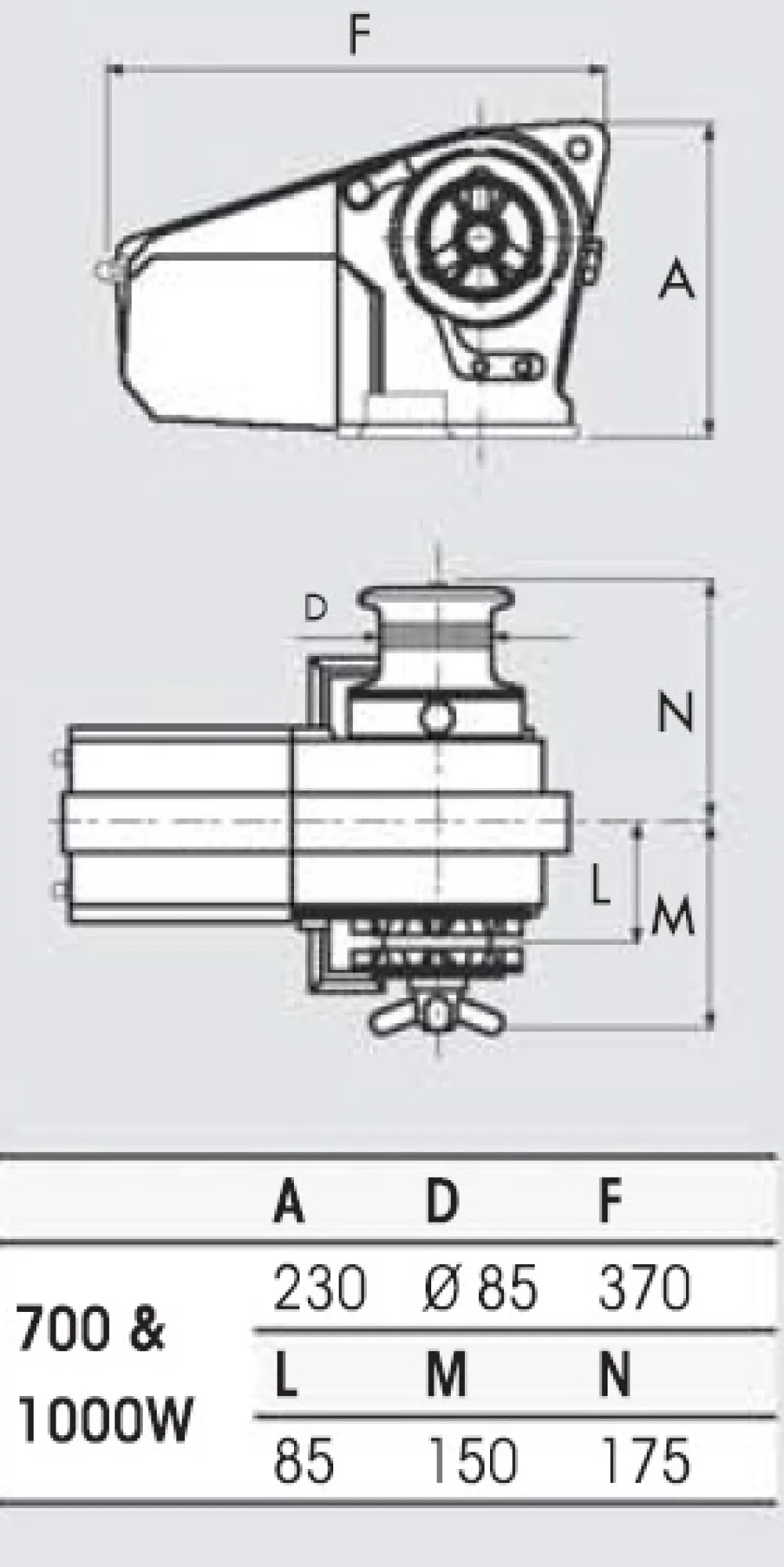 LOFRANS Guindeaux^Guindeau horizontal Cayman 700W - 12V - Barbotin 6mm - Avec poupée