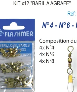 FLASHMER Accessoires De Montages Carnassier^Kit Emerillons Barils à Agrafes N°4-6-8