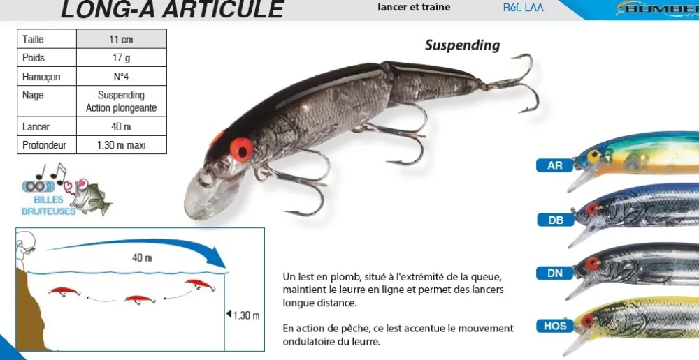 BOMBERLURES Leurre Brochet|Leurres^Leurre Bomber Articule 11 cm
