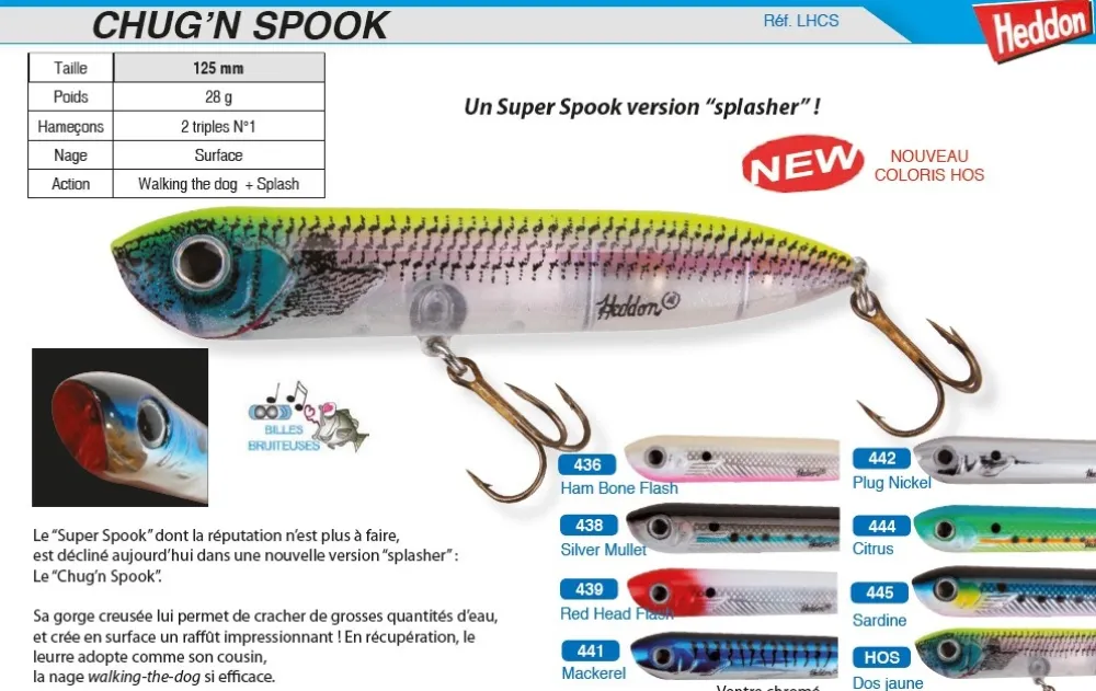 HEDDON Leurre Bar|Leurre De Surface^Leurre Chug'n Spook 12.5 cm
