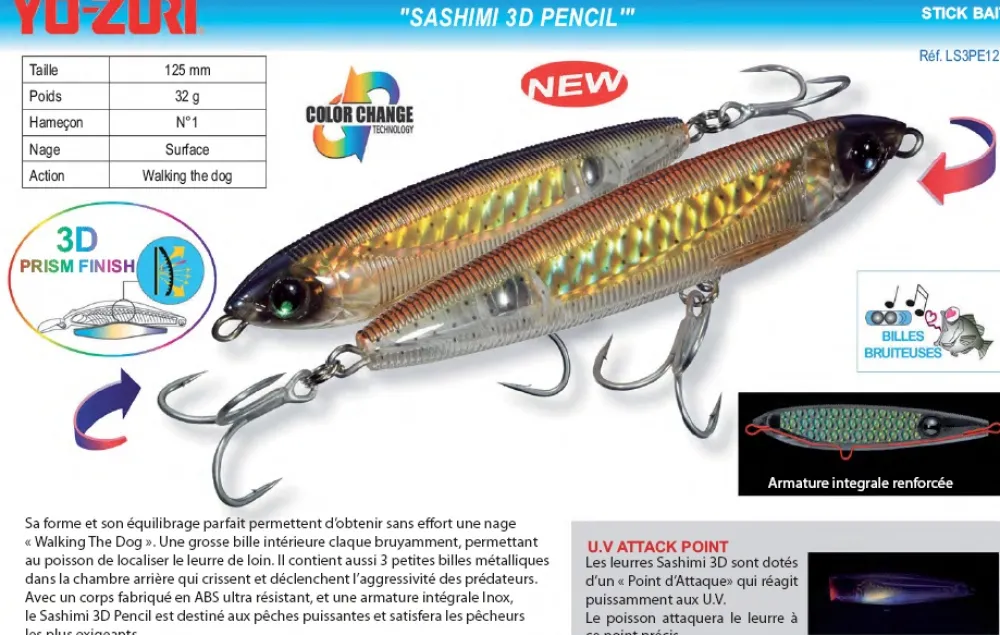 YO-ZURI Leurre Sashimi 3D Pencil 12.5 cm