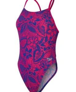 Femme SPEEDO Maillot de bain Allover Tie-Back Chroma Blue/ Electric Pink