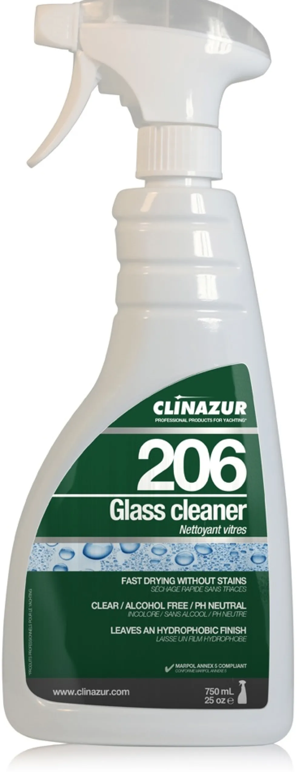 CLIN' AZUR Nettoyage Bateau^Nettoyant Clin'azur 206 Bio vitres 750 ml