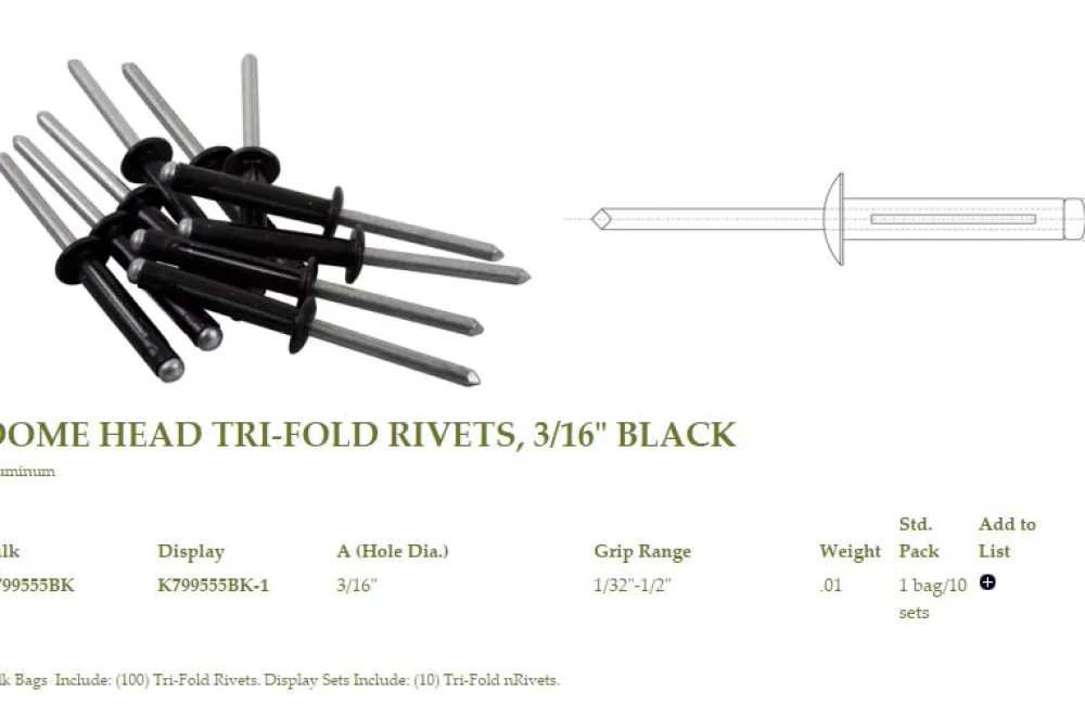 SEA-LECT DESIGNS Accastillage Kayak De Pêche^Rivet Aluminium Noir Tête Bombée 3/16" Pack de 10