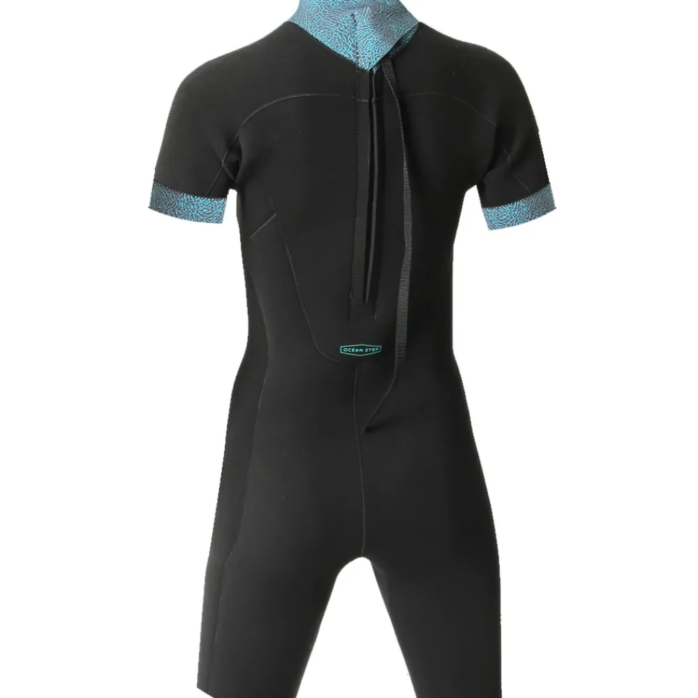 OCEAN STEP Shorty femme longe cote Dualzip Steamer 2/2mm Teal Elephant
