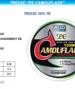 ASSO Tresse PE Camouflage 130 m| Nylons / Tresses Carnassier