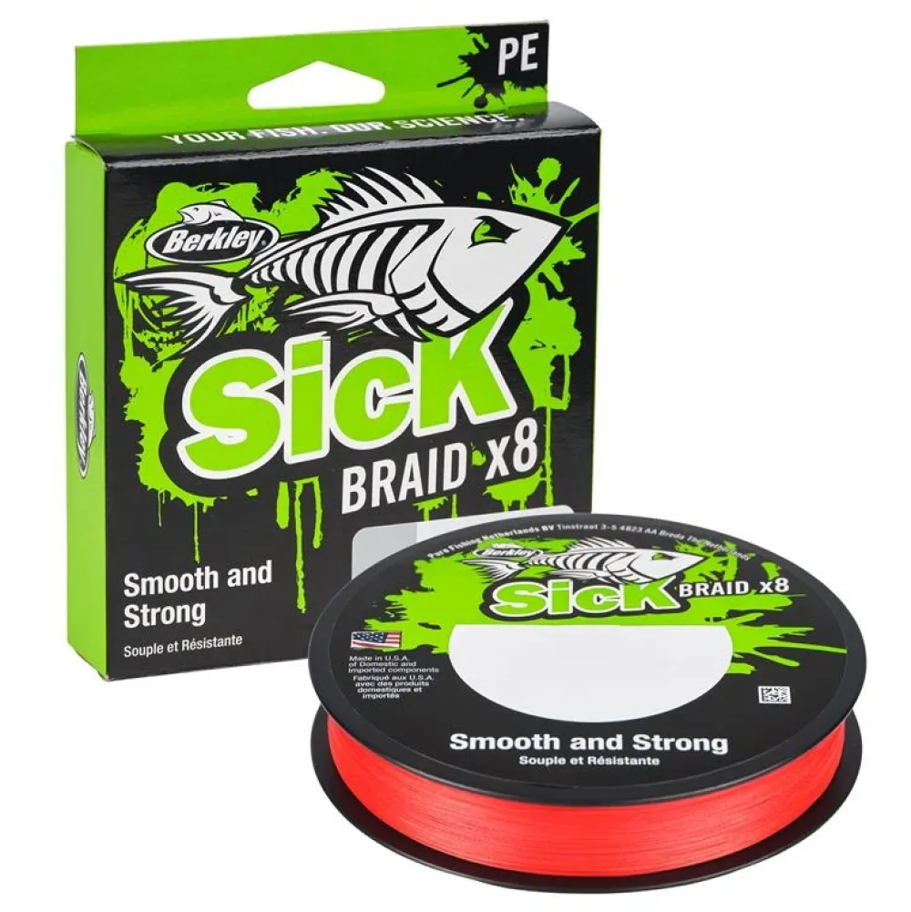 BERKLEY Tresse Pêche|Nylons / Tresses^Tresse Sick Braid X8 Rouge 300 m