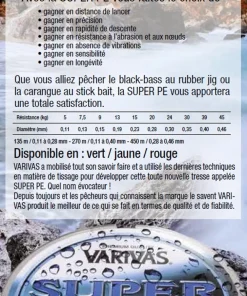 VARIVAS Tresse de pêche Super PE rouge 270 m